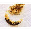 Crescent hair stick with oak wood, clear resin and gold foil