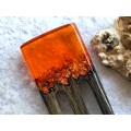 Hair fork with oak, orange resin topper and foil