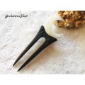 Black wooden hair fork with White Crescent