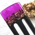 Hair fork with oak wood, purple resin topper and foil