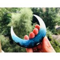 Crescent moon hair stick with black oak, blue and white resin