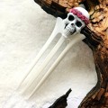 Carved wooden hair fork with Skull, Gothic hair stick