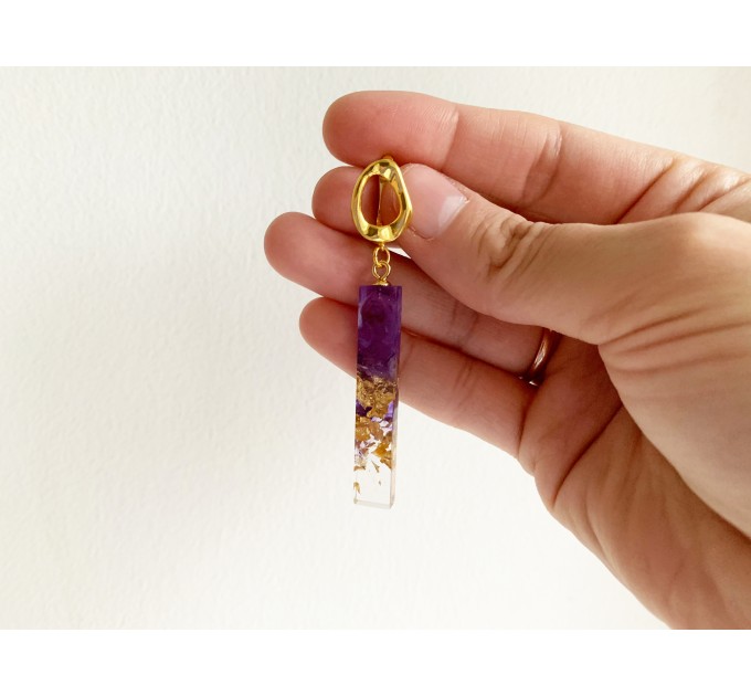 Dangle purple resin earrings • Geometric drop earrings • Resin jewelry • Resin earrings • Handmade jewelry