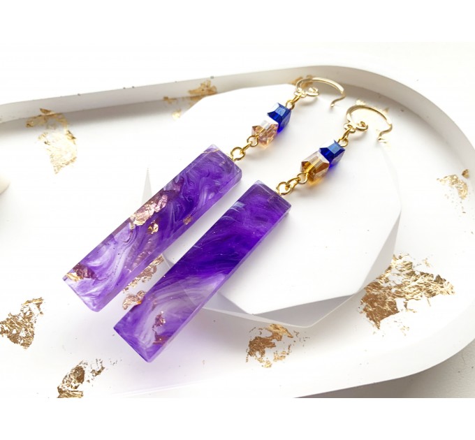 Dangle purple resin earrings • Geometric drop earrings • Resin jewelry • Resin earrings • Handmade jewelry