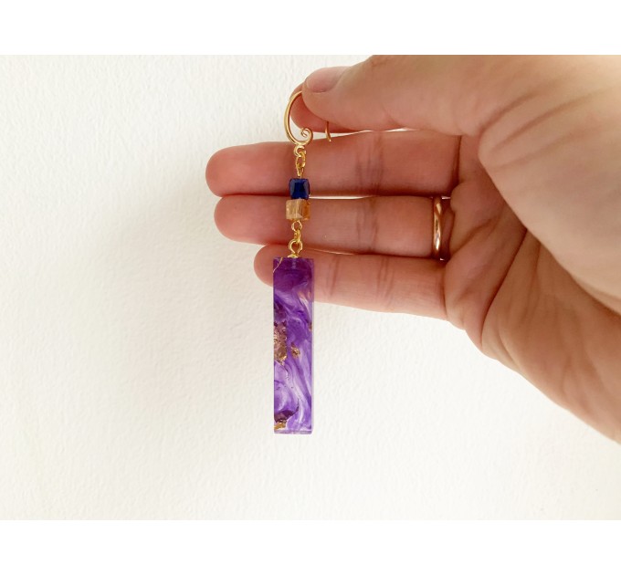 Dangle purple resin earrings • Geometric drop earrings • Resin jewelry • Resin earrings • Handmade jewelry