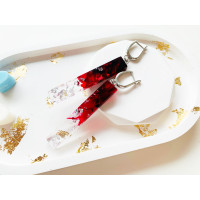 Red resin earrings with silver foil