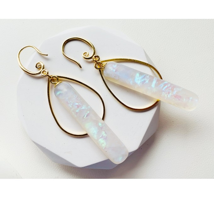 Resin earrings • Dangle white earrings looks like opal • Engagement drop earrings • Wedding resin jewelry • Cute earrings • Handmade jewelry