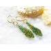 Dangle drop sparkly earrings with green stone glitters • Minimalist drop epoxy resin earrings • Evening jewelry • Spring cute earrings