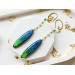 Dangle drop sparkly earrings with blue and green glitters • Minimalist drop epoxy resin earrings • Wedding jewelry • Spring cute earrings