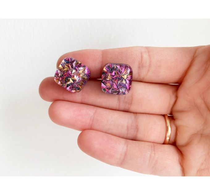 Stud resin earrings • Space earrings • Sparkly lightweight cute earrings • Minimalist earrings with glitters • Handmade resin jewelry