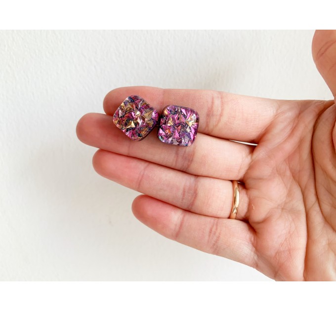 Stud resin earrings • Space earrings • Sparkly lightweight cute earrings • Minimalist earrings with glitters • Handmade resin jewelry