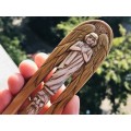 Carved wooden hair fork with Gold Angel