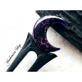 Wooden hair fork with purple crescent 