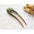 Double sided hair fork with green stones 