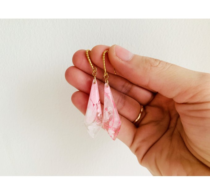 Resin Dangle Earrings • Drop Earrings with pressed real pink flowers • Meditation Earrings • Wedding Earrings • Hook Earrings for women