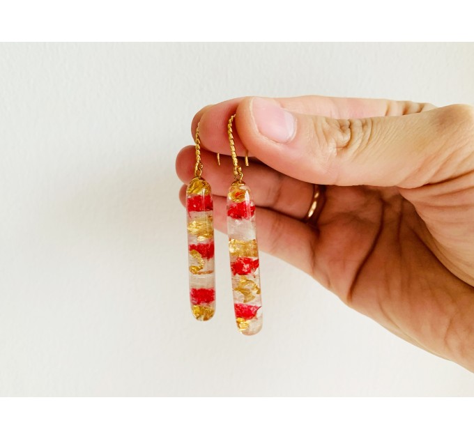 Resin Dangle Earrings • Drop Earrings with pressed real red flowers • Meditation Earrings • Wedding Earrings • Hook Earrings for women