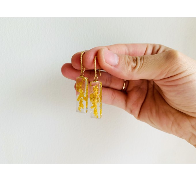 Resin Dangle Earrings • Drop Earrings with pressed real yellow flowers • Meditation Earrings • Wedding Earrings • Hook Earrings for women