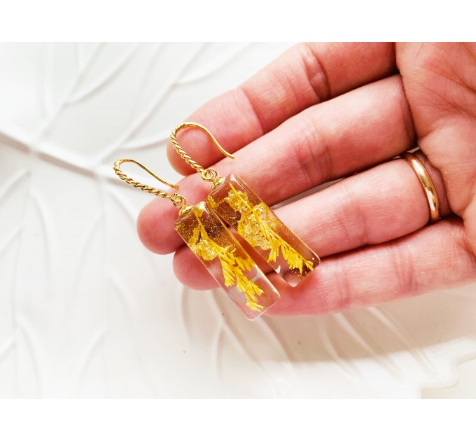 Resin Dangle Earrings • Drop Earrings with pressed real yellow flowers • Meditation Earrings • Wedding Earrings • Hook Earrings for women