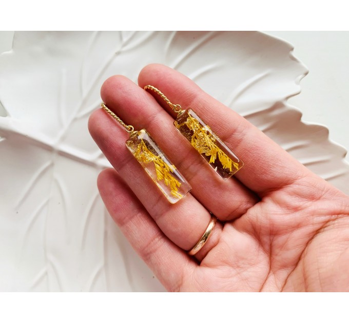 Resin Dangle Earrings • Drop Earrings with pressed real yellow flowers • Meditation Earrings • Wedding Earrings • Hook Earrings for women