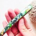 Green hair stick with mother of pearl