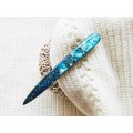 Short aqua blue hair stick with mother of pearl