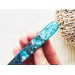 Short aqua blue hair stick with mother of pearl