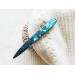 Short aqua blue hair stick with mother of pearl