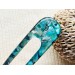 Resin hair fork with aqua blue seashells and wood 