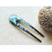 Resin hair fork with aqua blue seashells and wood 