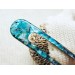 Resin hair fork with aqua blue seashells and wood 