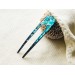 Resin hair fork with aqua blue seashells and wood 