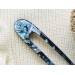 Resin hair fork with cold blue seashells and wood 