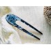 Resin hair fork with cold blue seashells and wood 