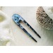 Resin hair fork with cold blue seashells and wood 