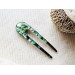 Hair fork with green seashells and wood