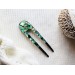 Hair fork with green seashells and wood