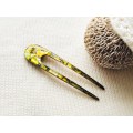 Yellow Resin Hair Pin with Mother of Pearl